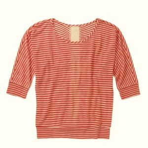No Boundaries Boho Coral & Cream lace insert striped Dolman Juniors Sz L 11/13